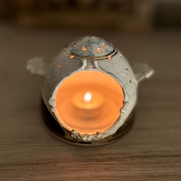 Unique Ceramic White Clay Tea-light Candle Holder Artisan Pottery Signed 4" H - Picture 12 of 15